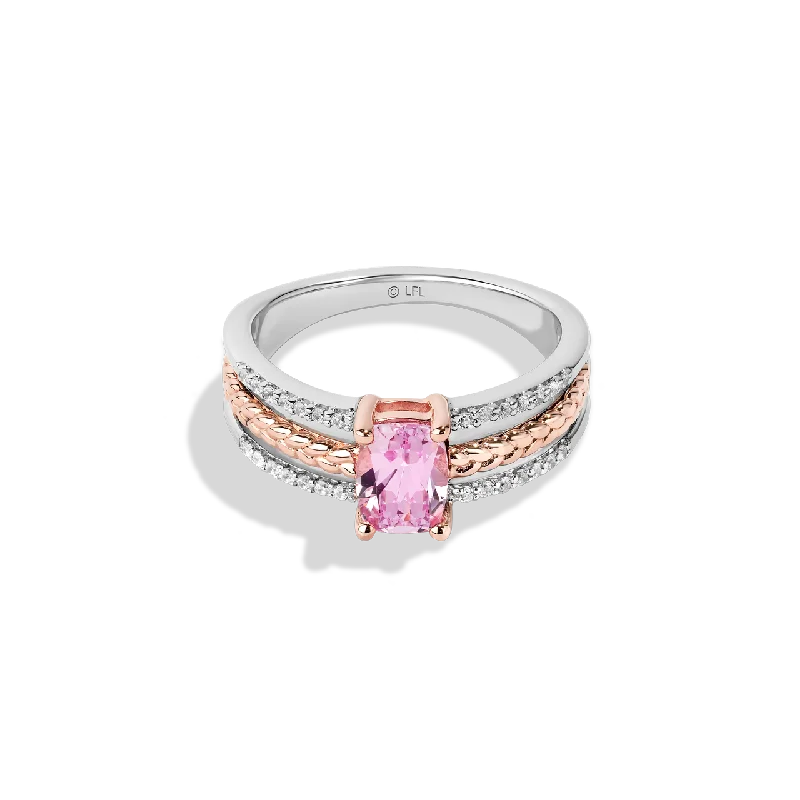 Ladies opal ring -GALACTIC ROYALTY WOMEN'S RING 14K Rose Gold Over Sterling Silver, 1/6 CT.TW. White Diamonds and Created Pink Sapphire