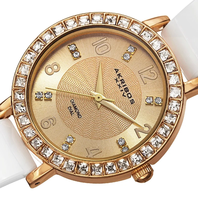 Ladies floral tennis bracelets -Akribos XXIV Women's Swiss Quartz Diamond-Accented Ceramic Bangle Gold-Tone Watch