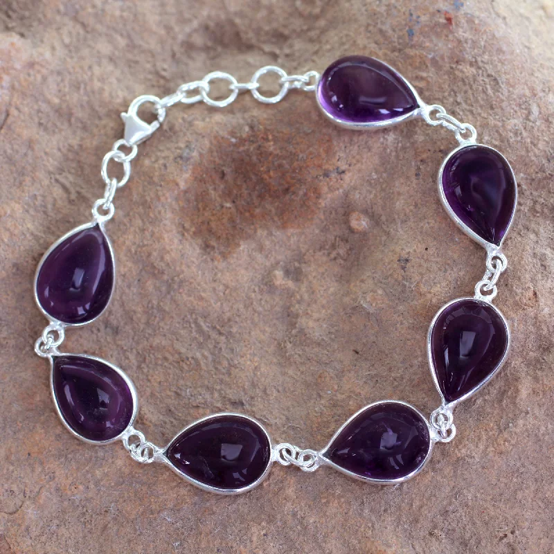 Ladies asymmetrical cuff bracelets -Blissful Beauty Sterling Silver and Amethyst Link Bracelet