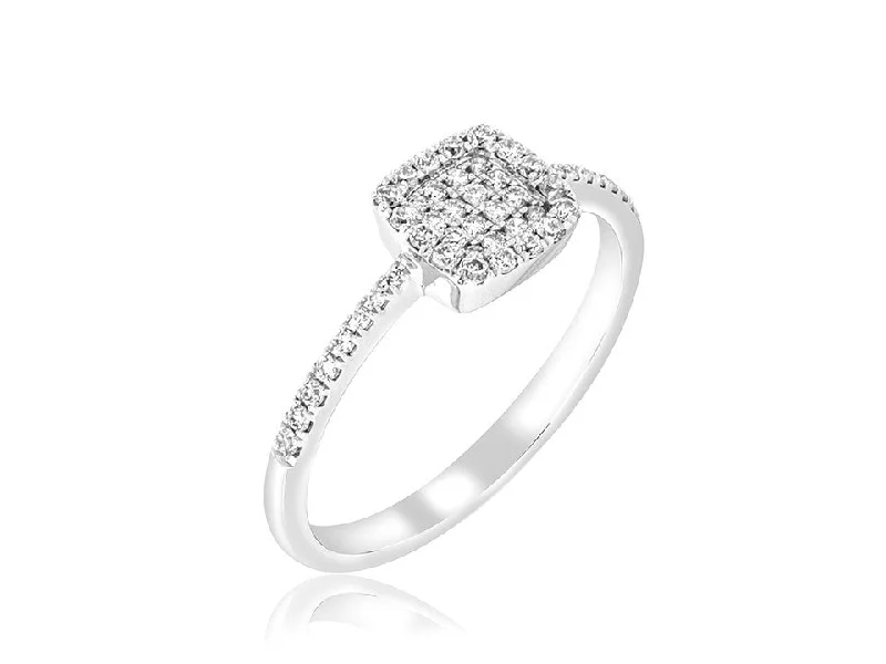 Modern gold band ring for women -Sophia - Diamond Square Pave Ring in 14K White Gold