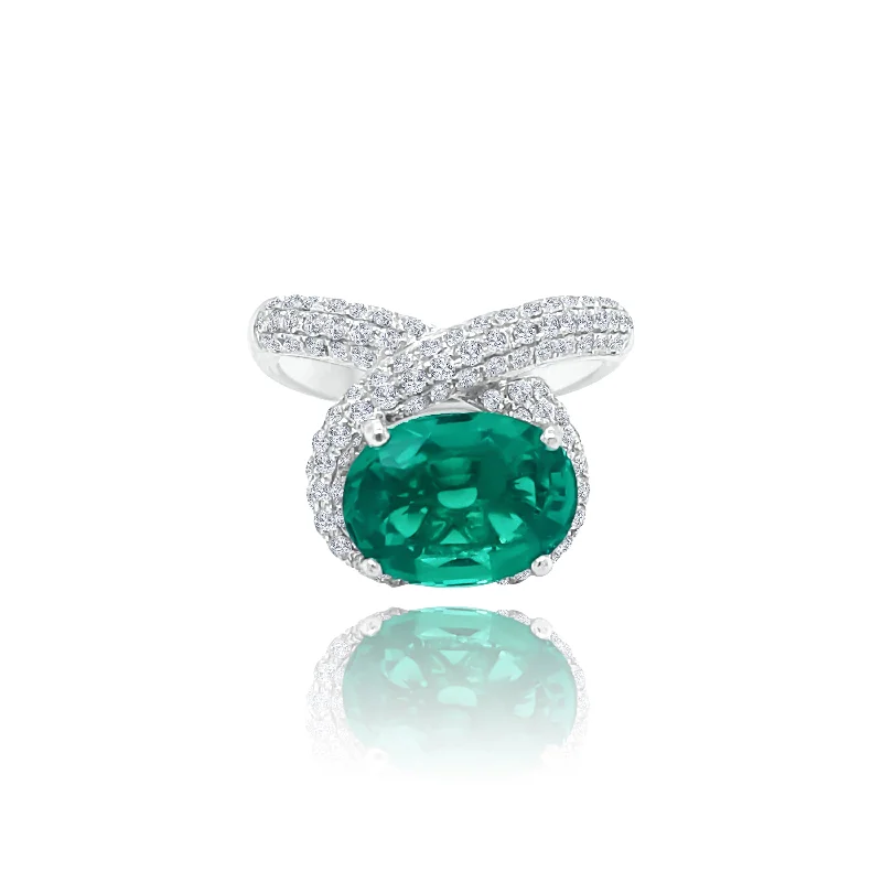 Ladies minimalist gemstone ring -Emerald & Diamonds "Alexa" Ring