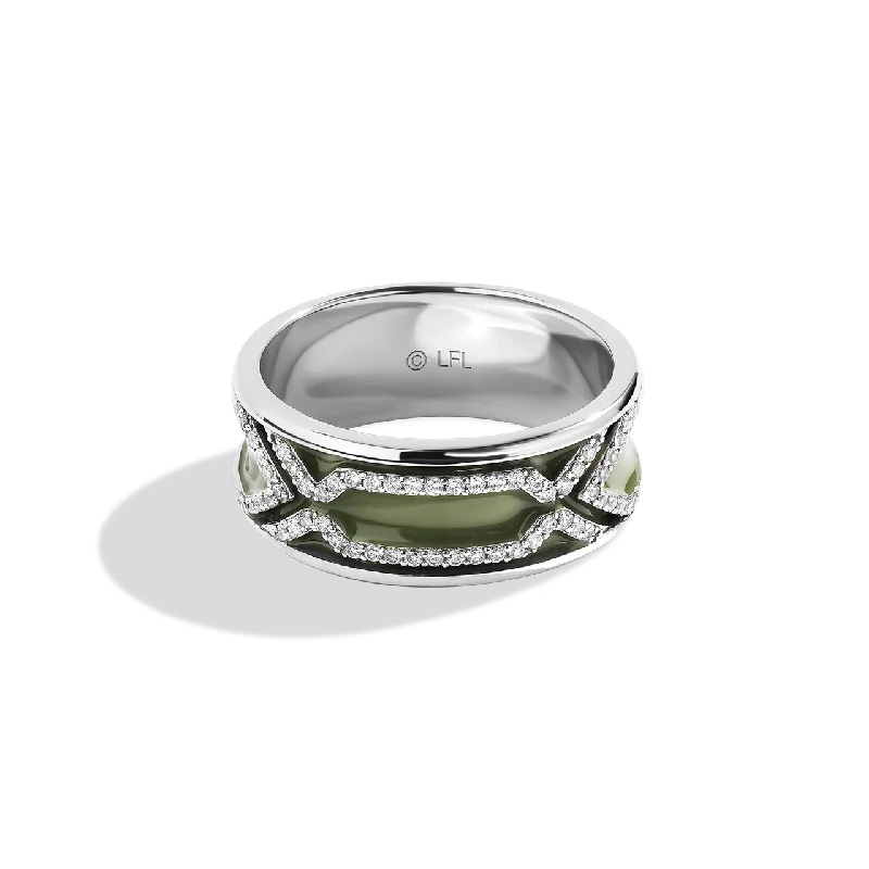 Simple oval band ring for women -BOBA FETT™ WOMEN'S RING 1/5 CT.TW. Diamonds, Enamel, Sterling Silver