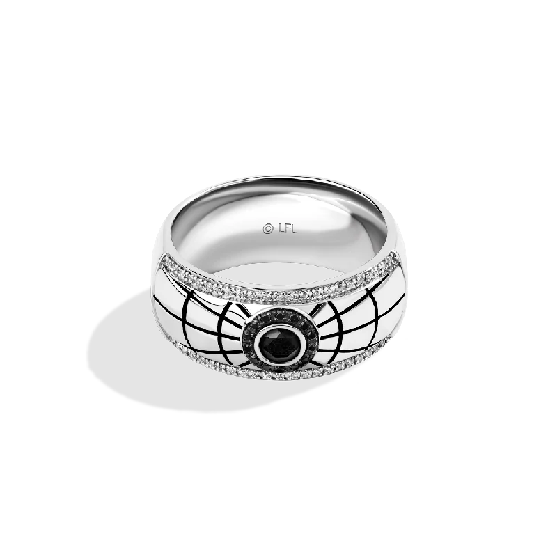 Ladies boho gemstone ring -MILLENNIUM FALCON MEN'S RING 1/4 CT.TW. Diamonds, Black Onyx in Sterling Silver with Black Rhodium