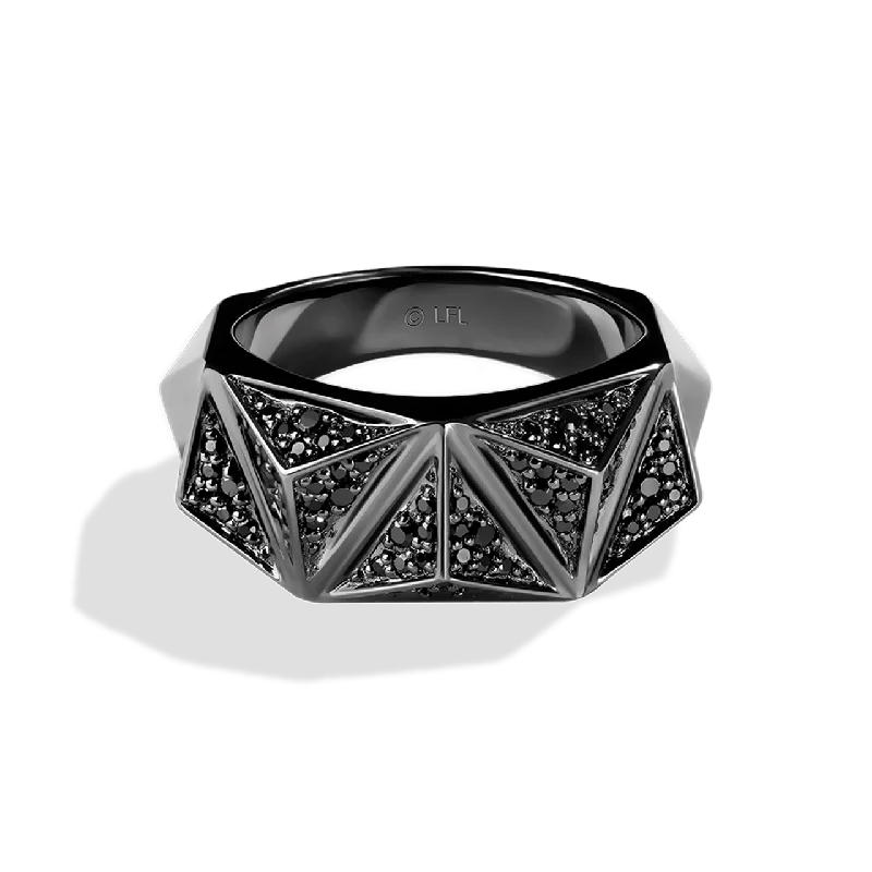 Ladies delicate gemstone ring -DARK ARMOR WOMEN'S RING 1/2 CT.TW. Black Diamonds Silver with Black Rhodium