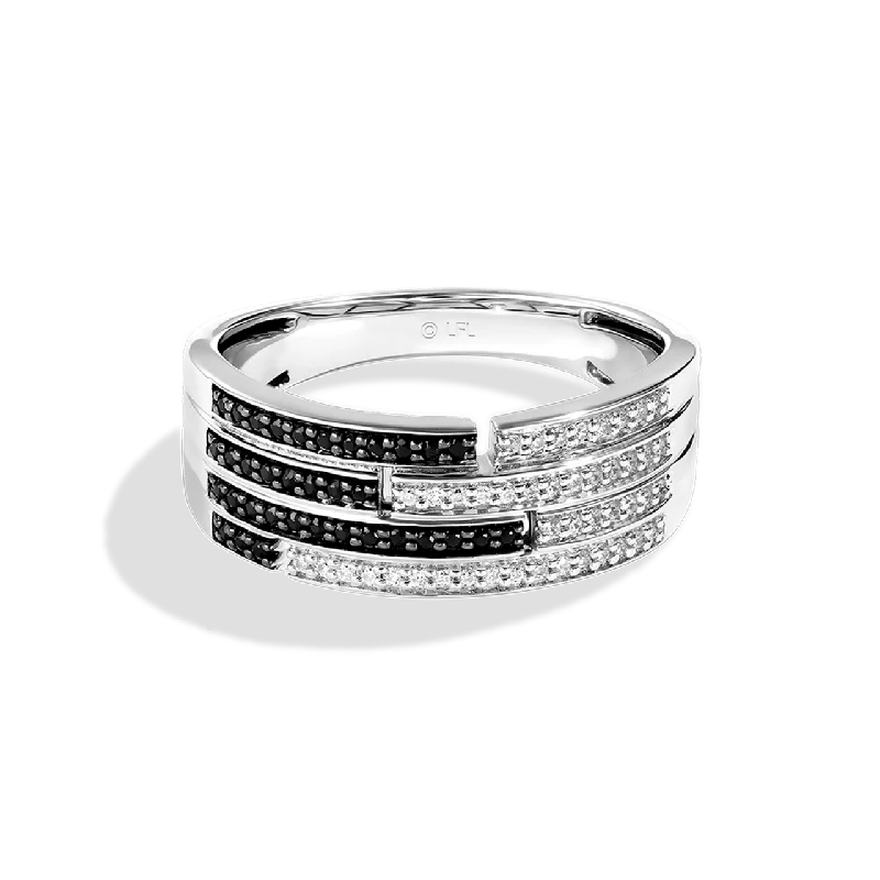 Ladies asymmetrical ring -LIGHTSPEED WOMEN'S RING 1/4 CT.TW. Black and White Diamonds Silver and Black Rhodium