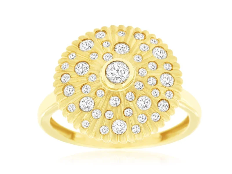 Modern princess ring for ladies -14k Yellow Gold Diamond Disc Ring