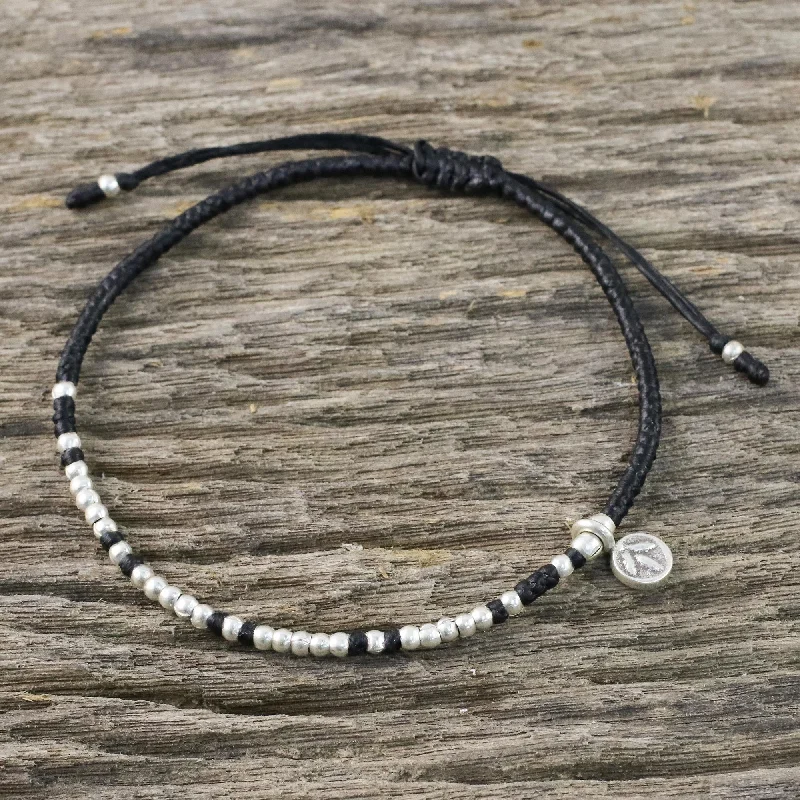 Trendy boho wrap bracelets for ladies -Bohemian Life in Black Bohemian Black Cord and 950 Silver Beaded Bracelet