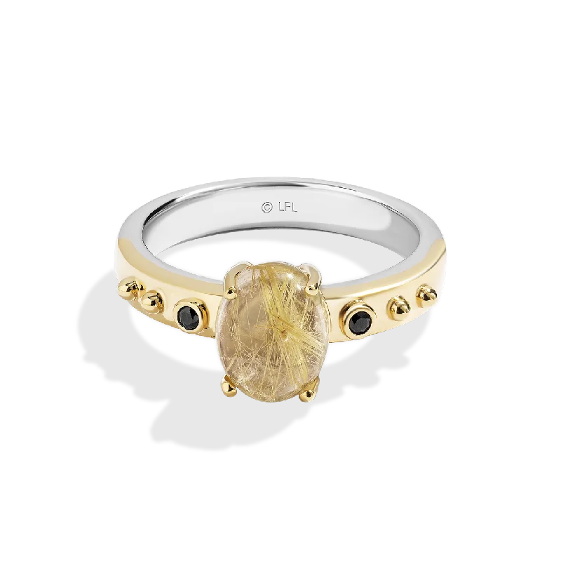 Delicate diamond ring for ladies -TUSKEN RAIDER™ WOMEN'S RING Black Diamond Accent, Yellow Rutile Quartz, Sterling Silver and 10K Yellow Gold