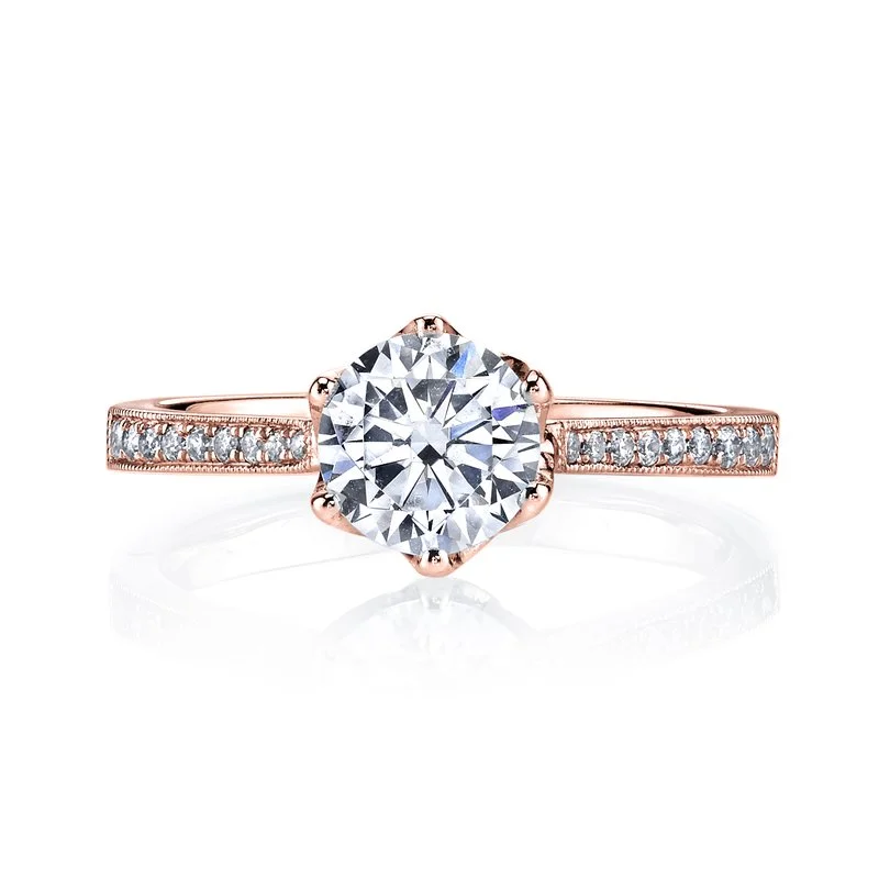 Modern solitaire ring for ladies -Solitaire Ring Setting with Petal Prongs, Diamond Band and Hidden Halo