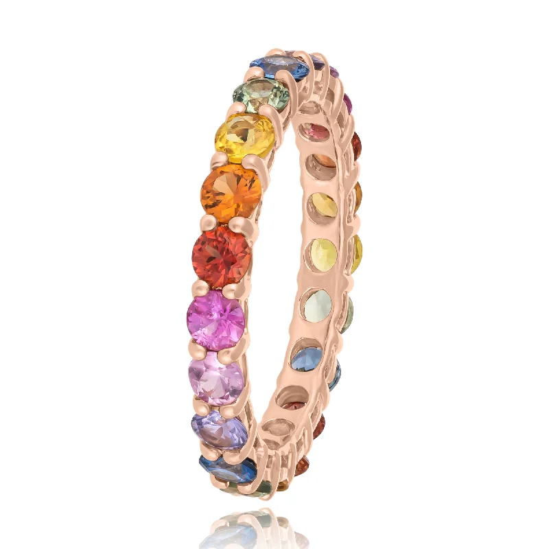 Ladies citrine ring -Round cut Multi Colour Sapphires Eternity Ring