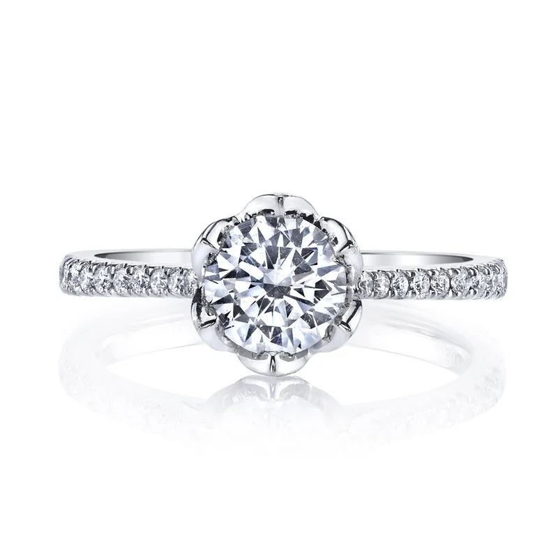 Ladies art deco ring -Ring Setting with Flower Inspired halo and Diamond Band