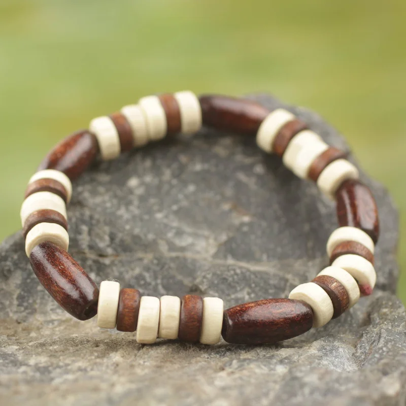 Modern rose gold bangle bracelets for women -Chocolate Artisan Crafted Wood Beaded Stretch Bracelet from Ghana