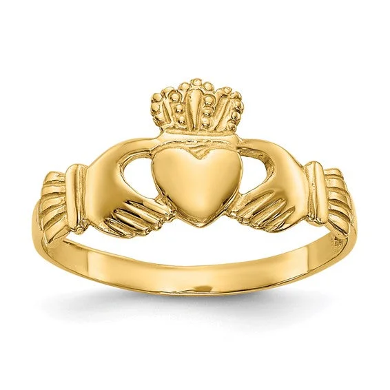 Ladies princess cut ring -14k Yellow Gold Claddagh Ring