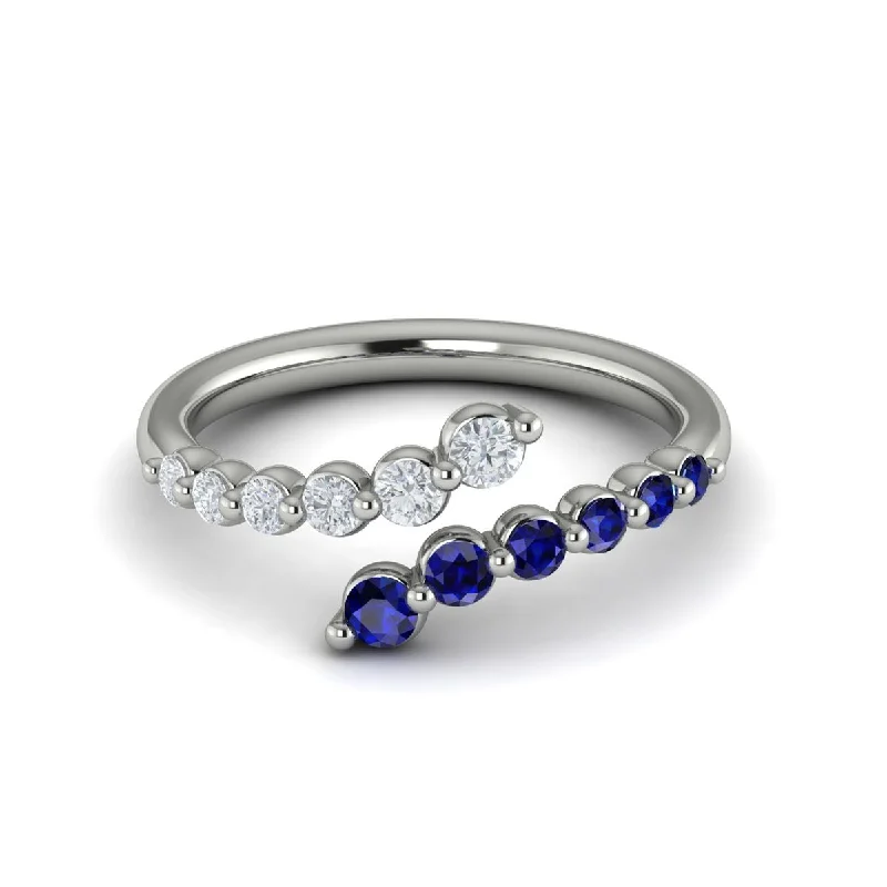 Ladies minimalist gemstone ring -Sapphire & Diamond Bypass Ring in 14K White Gold