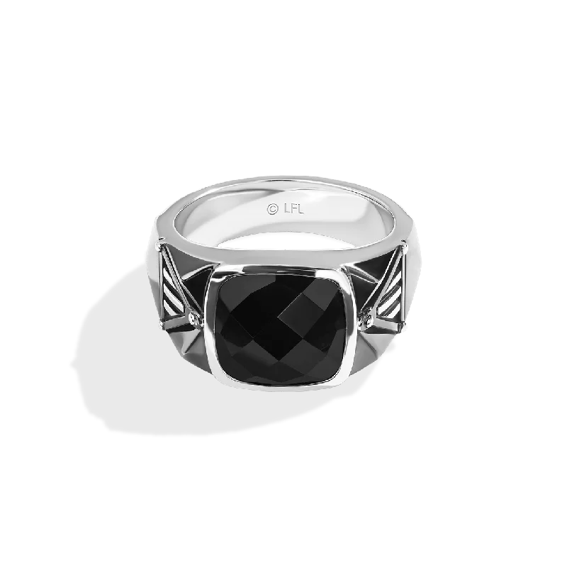 Simple platinum ring for women -DARK ARMOR MEN'S RING Onyx, Sterling Silver with Black Rhodium