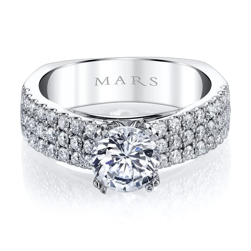 Classic cocktail ring for women -Solitaire Ring Setting With 3 Row Diamond Band