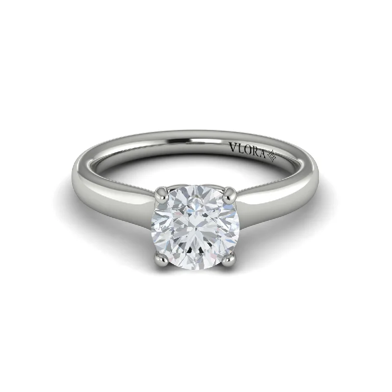 Ladies asymmetrical ring -Solitaire Engagement Ring in 14K White Gold