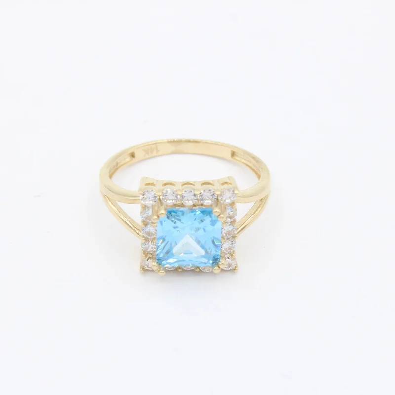 Minimalist stackable ring for women -*NEW* 14K Women's CZ Big Light Blue Stone Ring JTJ™