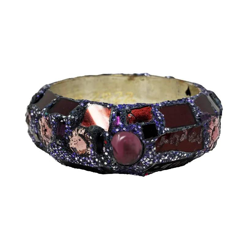 Trendy geometric cuff bracelets for women -AUBERGINE BANGLE WITH PINK FLOWERS, 2022