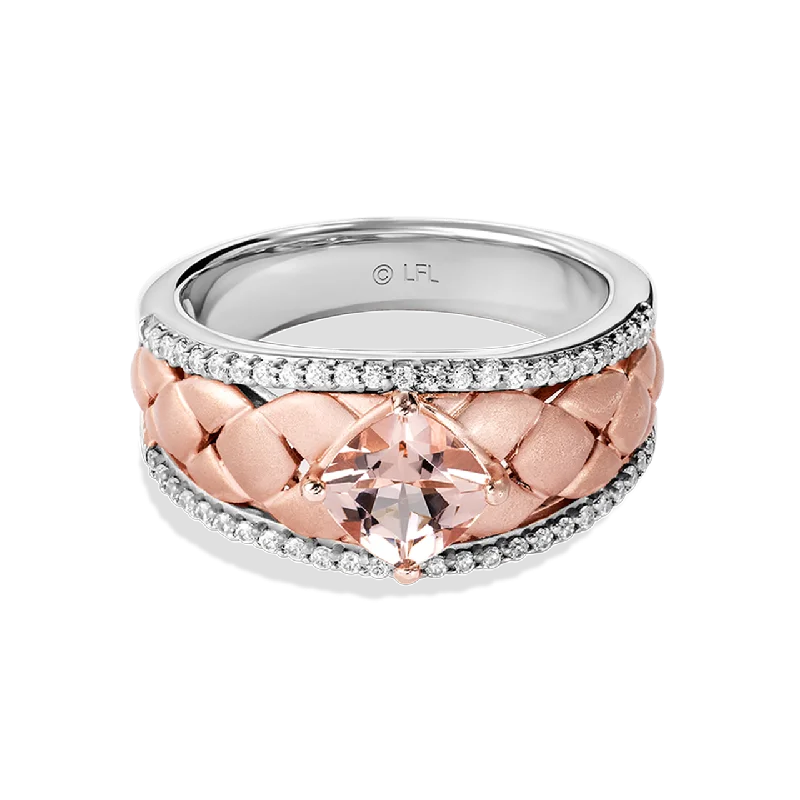 Delicate silver ring for ladies -GALACTIC ROYALTY WOMEN'S RING 1/5 CT.TW. White Diamonds and Morganite True Two Tone Silver and 10K Rose Gold