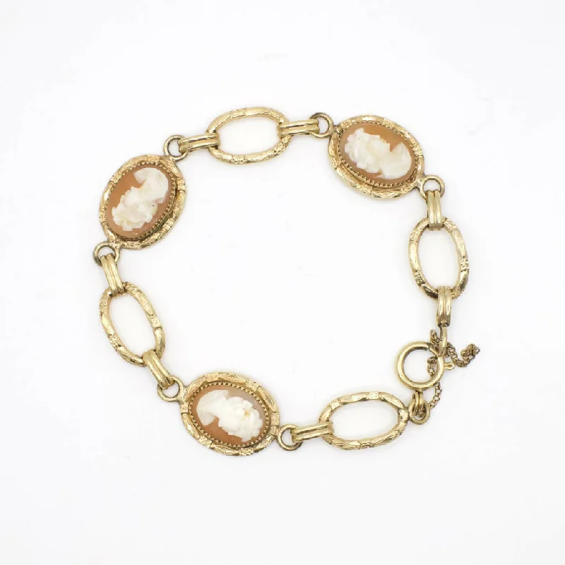 Ladies bold silver cuff bracelets -Vintage Genuine Carved Shell Cameo 12K Gold Filled Bracelet