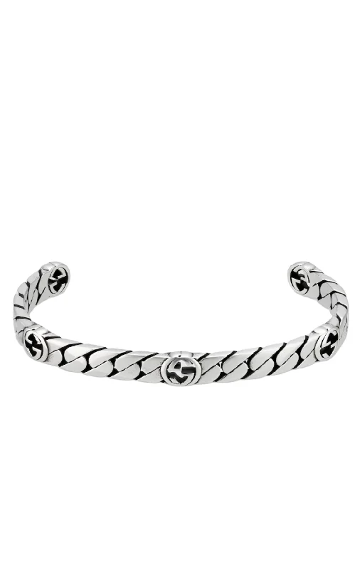 Ladies bold diamond bangle bracelets -Sterling Silver Interlocking G Cuff Bracelet