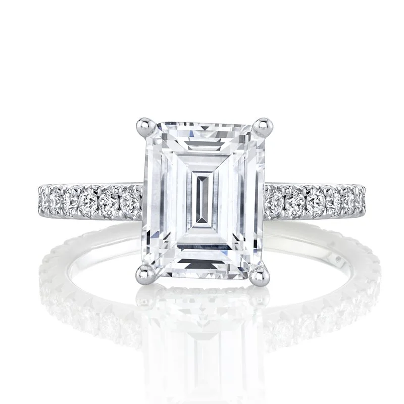 Modern princess ring for ladies -Solitaire Ring Setting With Diamond Band