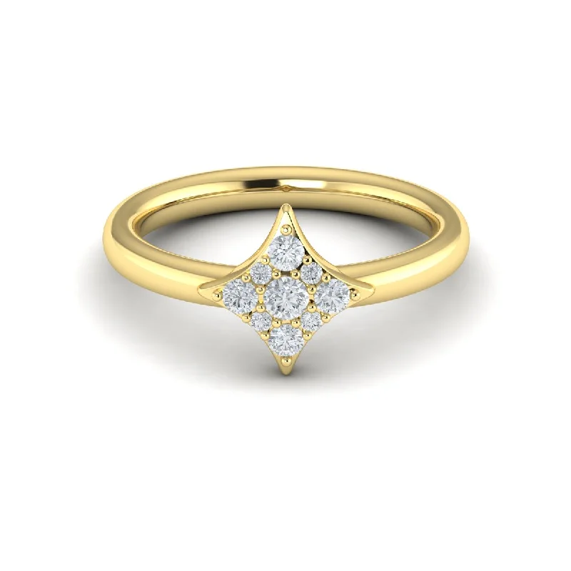 Dainty gemstone ring for ladies -Diamond Burst Ring in 14K Yellow Gold