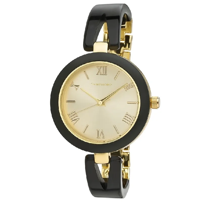 Ladies oversized gold cuff bracelets -Laura Ashley Womens Half Bangle Roman Numeral Two Tone Link Watch- 2 Colors Available