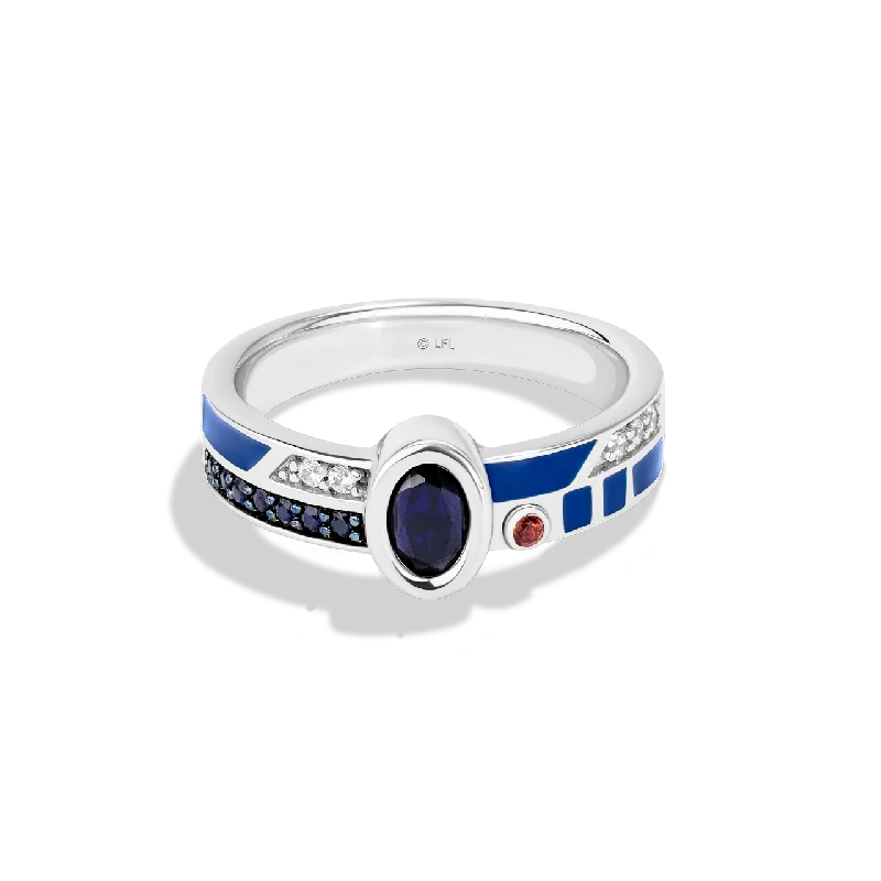 Affordable ladies ring -R2 SERIES WOMEN'S RING Accent Diamonds Garnet and Created Blue Sapphire in Sterling Silver