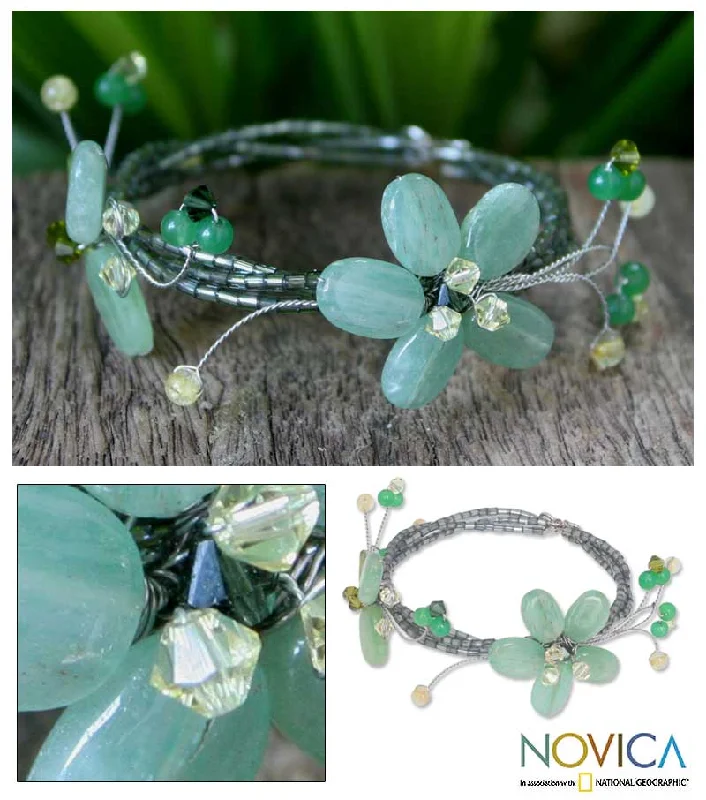 Ladies unique star charm bracelets -Butterfly Bloom Multi-Gem Quartzite Cuff Bracelet