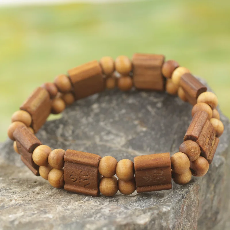 Ladies minimalist gold bangle bracelets -Brown Radiance Artisan Crafted Sese Wood Stretch Bracelet from Ghana