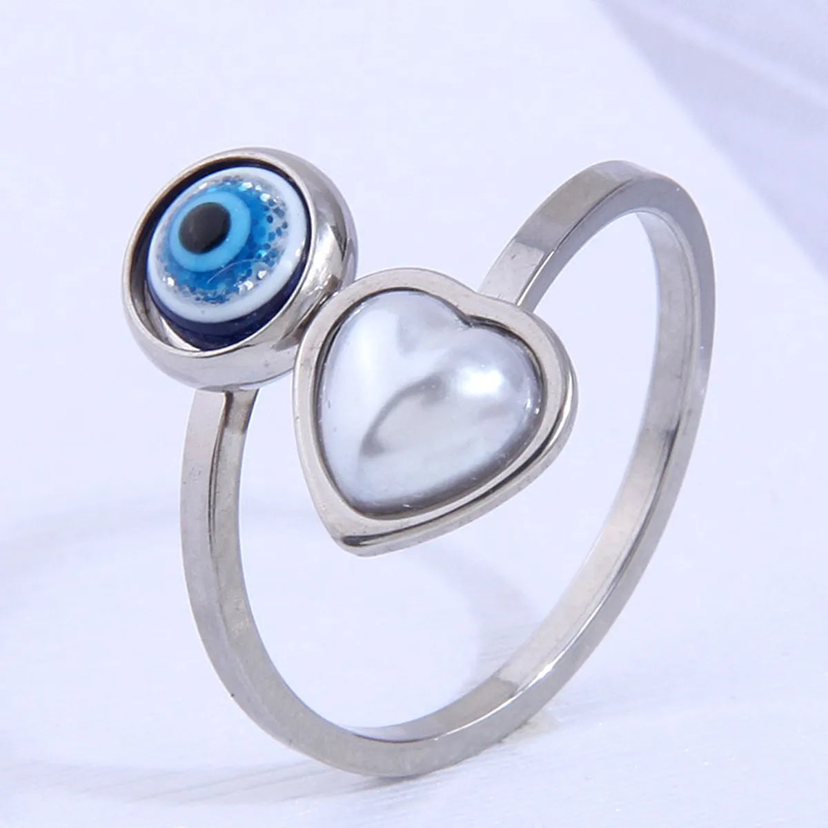 Modern gold ring for women -Hip-hop Stainless Steel Simple Devil's Eye Heart Opening Ring