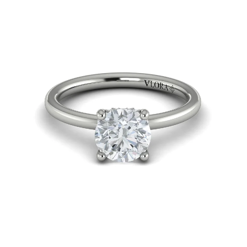 Ladies bold statement ring -Hidden Halo Engagement Ring in 14K White Gold