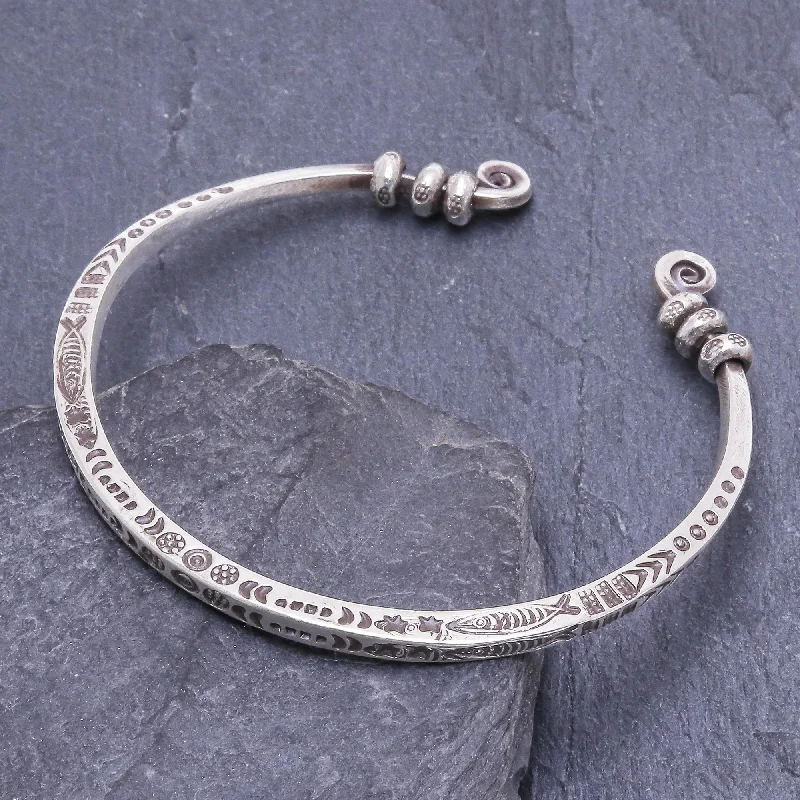 Modern silver tennis bracelets for women -Beauty Mark Hand Crafted Sterling Silver Cuff Bracelet