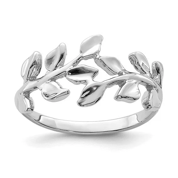 Affordable ladies ring -14k White Gold Floral Pattern Leaf Ring