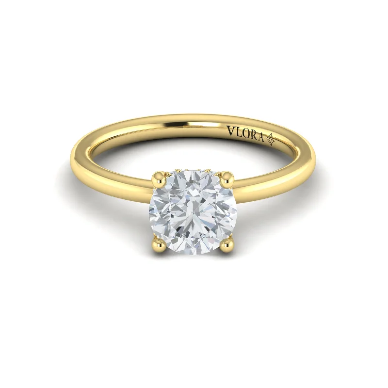 Ladies boho ring -Diamond Hidden Halo Solitaire Engagement Ring in 14K Yellow Gold