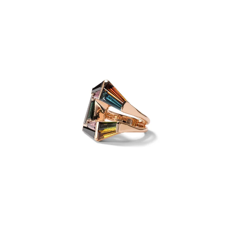 Ladies turquoise ring -Double Fold-Over Mosaic Ring - Golden Tourmaline