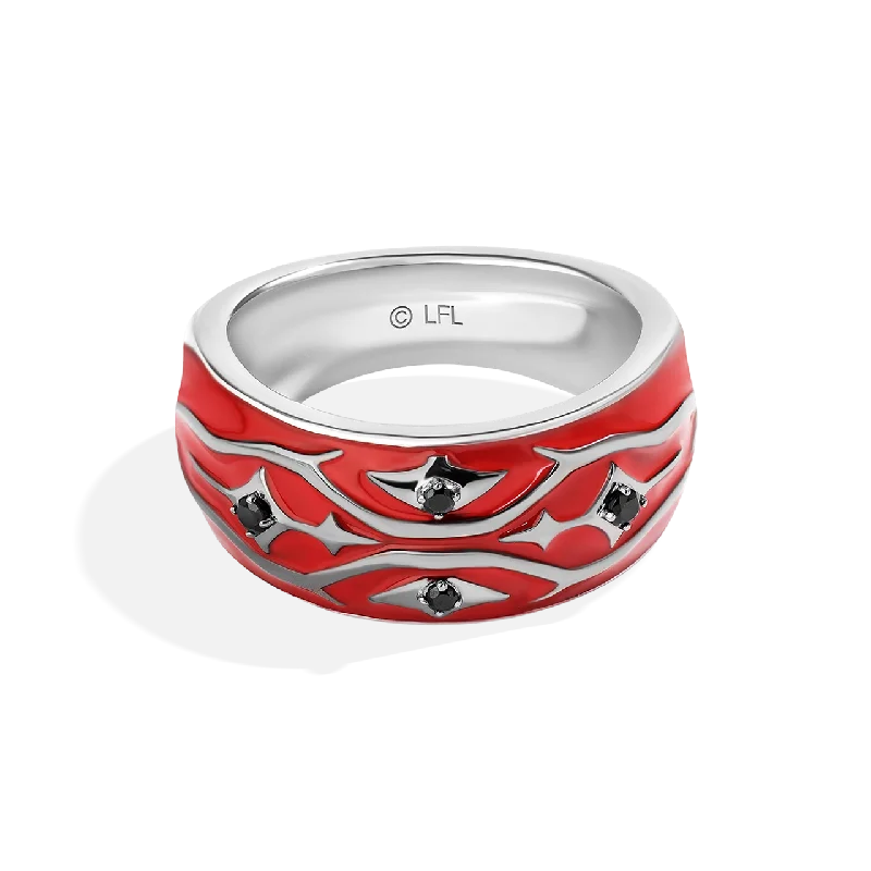 Ladies princess cut ring -DARTH MAUL™ WOMEN'S RING in Black Rhodium over Sterling Silver and Red Enamel with 1/12 CT.TW. Black Diamond