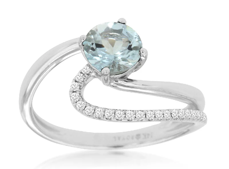 Ladies citrine ring -14k White Gold Aquamarine and Diamond Ring