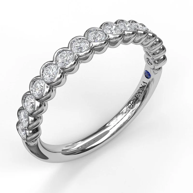 Classic silver ring for women -Diamond Scallop Wedding Band in 14K White Gold