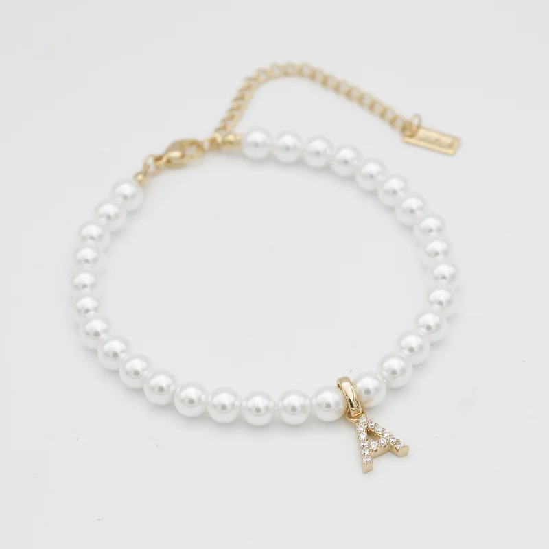 Modern diamond tennis bracelets for ladies -ICY Pearl Initial Bracelet