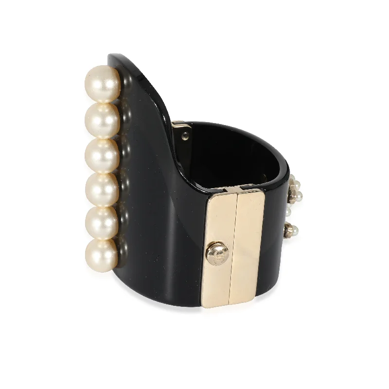 Ladies sparkling diamond bracelets -2015 Gold Tone Resin Hinged Bangle Bracelet With Faux Pearls