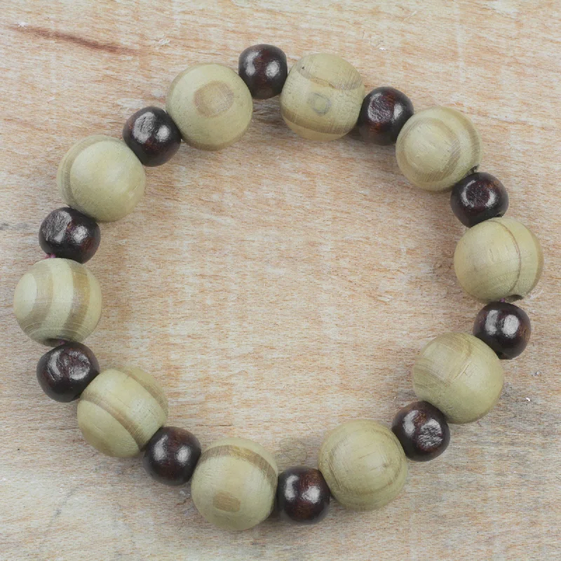 Ladies emerald tennis bracelets -Circle of Beauty Handcrafted Sese Wood Beaded Stretch Bracelet from Ghana