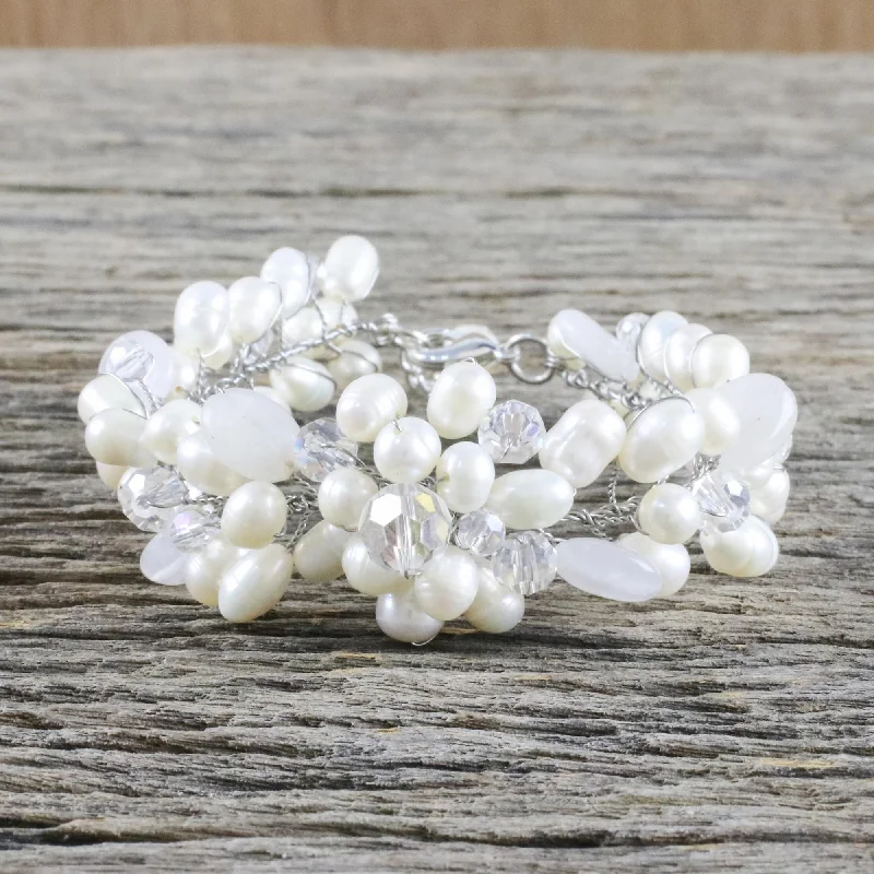 Ladies lightweight bangle bracelets -Bridal Bouquet Pearl Bracelet