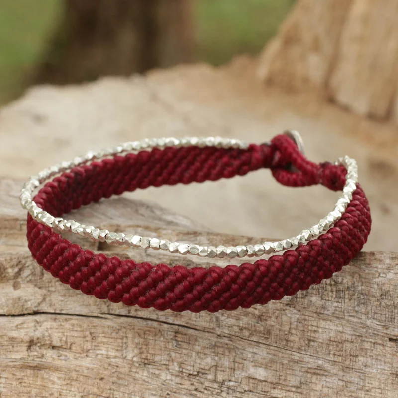 Ladies oversized gold cuff bracelets -Blithe Red Women's Red Wristband Bracelet with Silver Beads