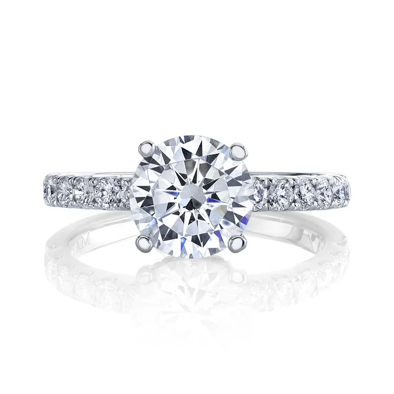 Ladies platinum ring -Solitaire Ring Setting With Diamond Band and Hidden Halo