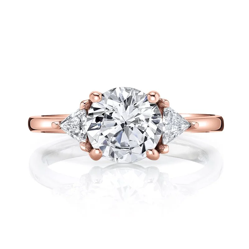 Ladies oval stone ring -Three Stone Ring Setting with Trillion Side Diamonds