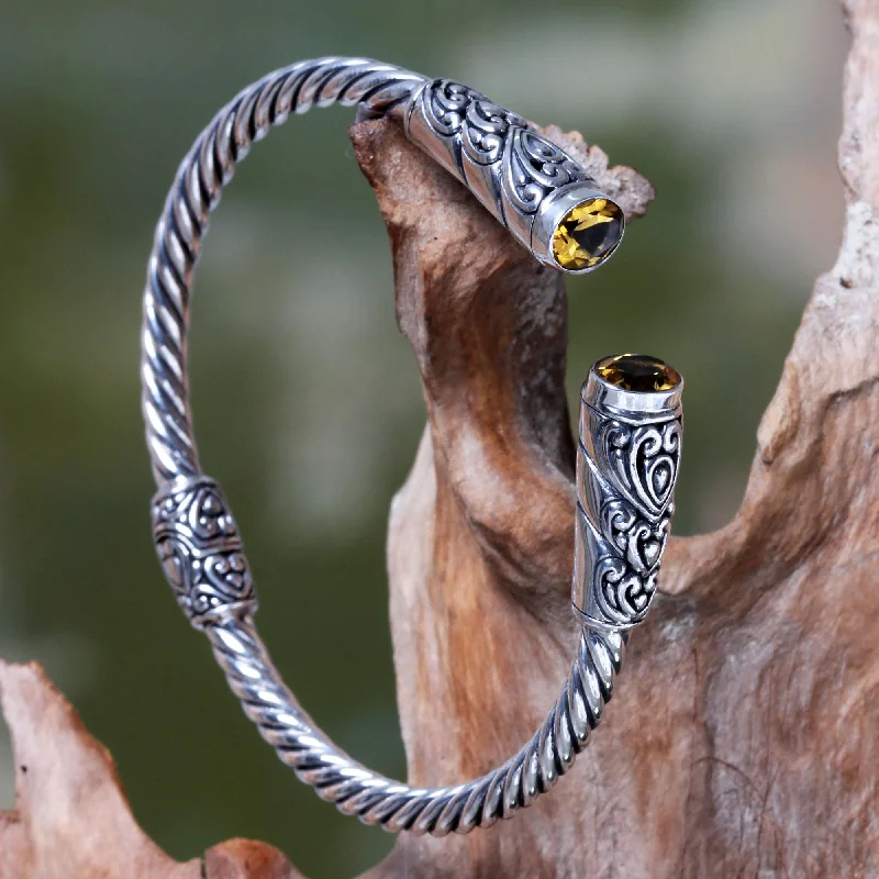 Ladies delicate moonstone bracelets -Beacon of Light Sterling Silver Hinged Cuff Bracelet with Citrines