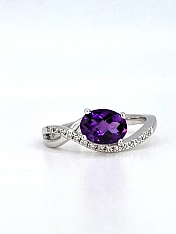 Ladies moonstone ring -14k White Gold Amethyst and Diamond Ring